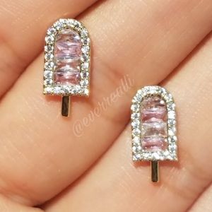 NEW 18k Gold Pink Diamond Popsicle Stud Earrings